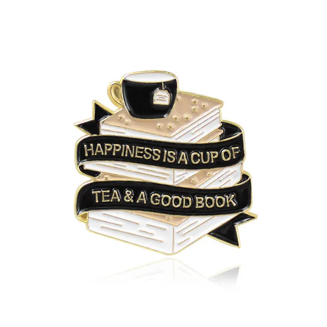 New Black White Ribbon Book Coffee Cup Brooch Creative Cartoon Jewelry Korean Tide Student Children Tide Gift Pins Black And White - Shop at LoveMi