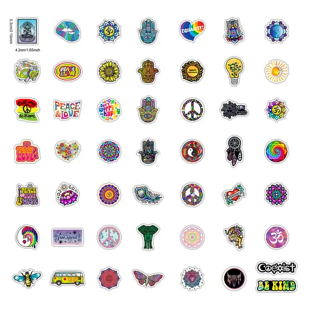 50 Retro Hippie Stickers Love And Peace Motorcycle Laptop Suitcase Skateboard DIY Diary Stationery PVC Waterproof Stickers 9 Orders Yt40 50 - Shop at LoveMi