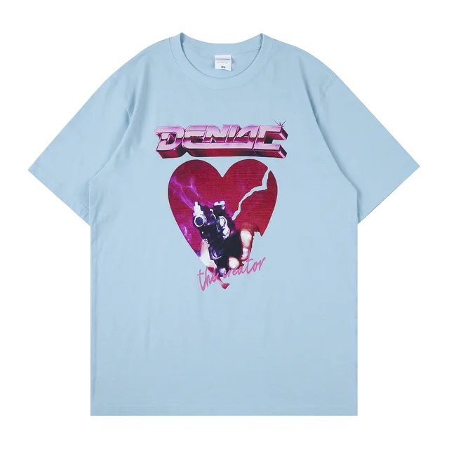 Couple Ins Casual Short sleeved T shirt Men Sky Blue - Shop at LoveMi