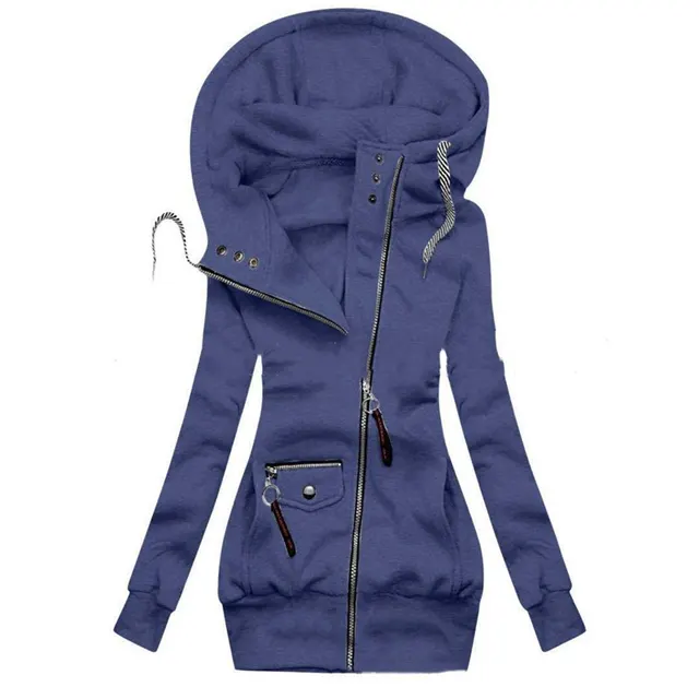 Stitched Drawstring Hooded Slim Fashion Jacket Dark Blue - Shop at LoveMi