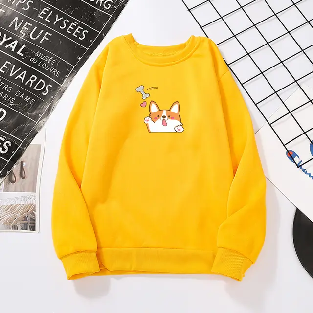 Japanese Round Neck Cartoon Print All match Loose Top Yellow - Shop at LoveMi