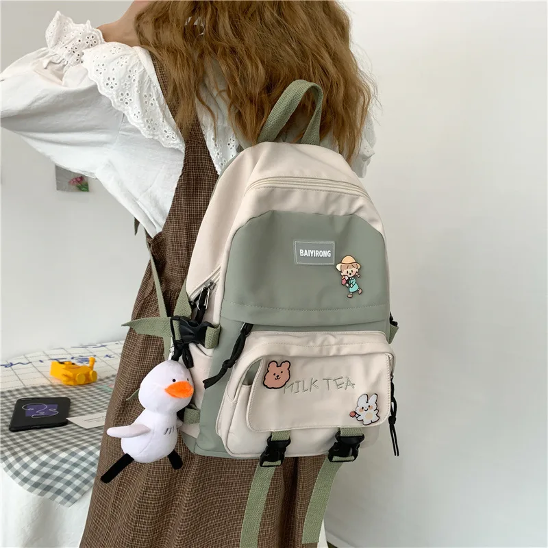 Japanese Harajuku Girl Backpack Korean Ins College Student Schoolbag Female Simple Korean Style College Style Backpack Green - Shop at LoveMi