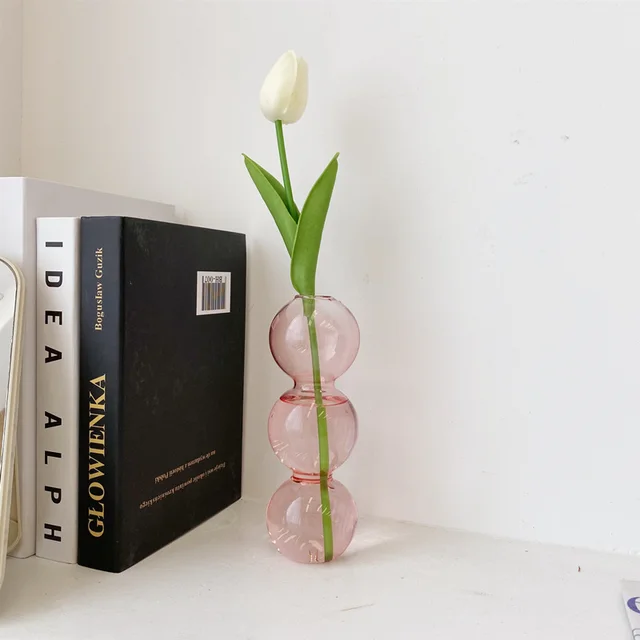 Small Transparent Ball Glass Flower Arrangement Vase Pink - Shop at LoveMi