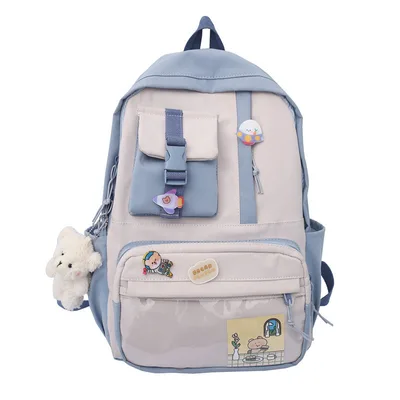 Small Fresh Literary Transparent Front Pocket Student Schoolbag Blue - Shop at LoveMi