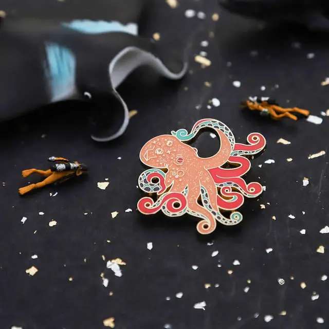 Octopus Metal Couple Brooch Lotus Root Orange - Shop at LoveMi