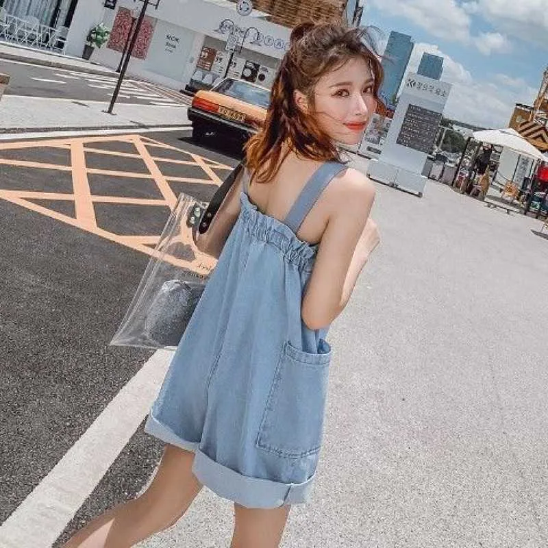 Women's Denim Jumpsuit New Summer Korean Version Sling Plus Size Jump Suit Suspender Jacket Blue - Shop at LoveMi