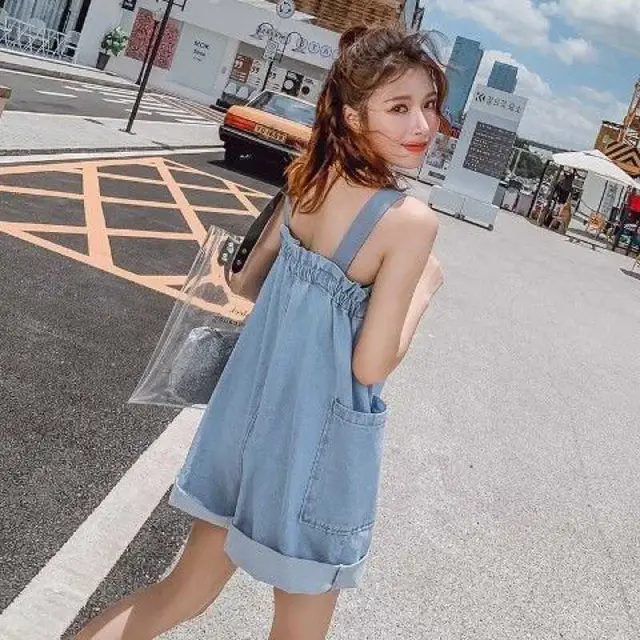 Women's Denim Jumpsuit New Summer Korean Version Sling Plus Size Jump Suit Suspender Jacket Light Blue - Shop at LoveMi