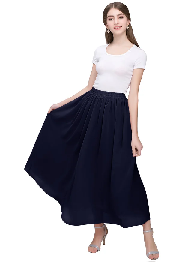 Large Swing Solid Color Chiffon Skirt Black - Shop at LoveMi