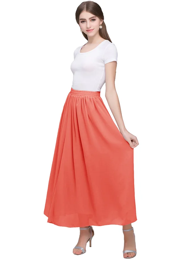 Large Swing Solid Color Chiffon Skirt Coral Red - Shop at LoveMi