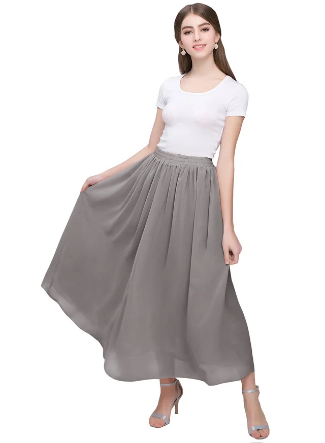 Large Swing Solid Color Chiffon Skirt Dark Gray - Shop at LoveMi