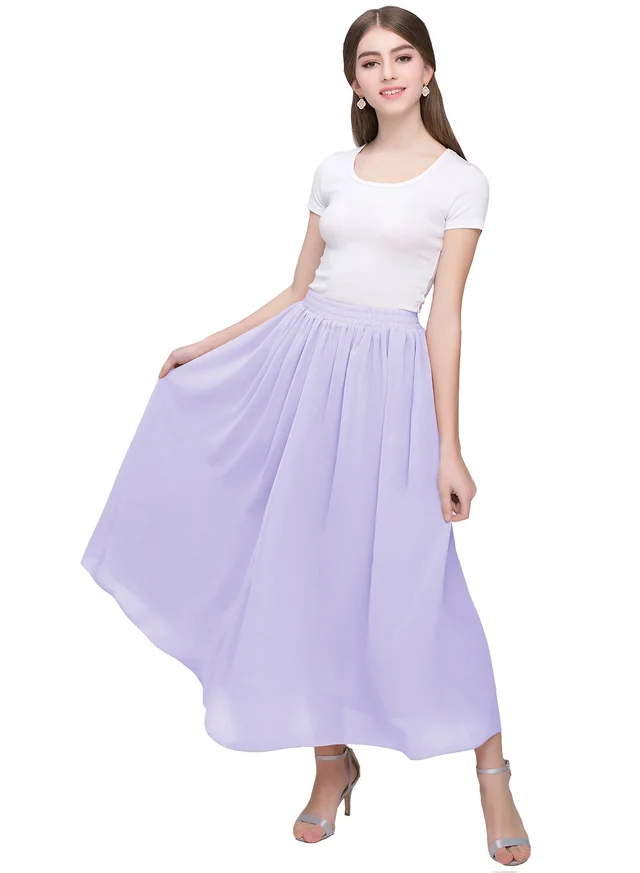 Large Swing Solid Color Chiffon Skirt Lavender Purple - Shop at LoveMi