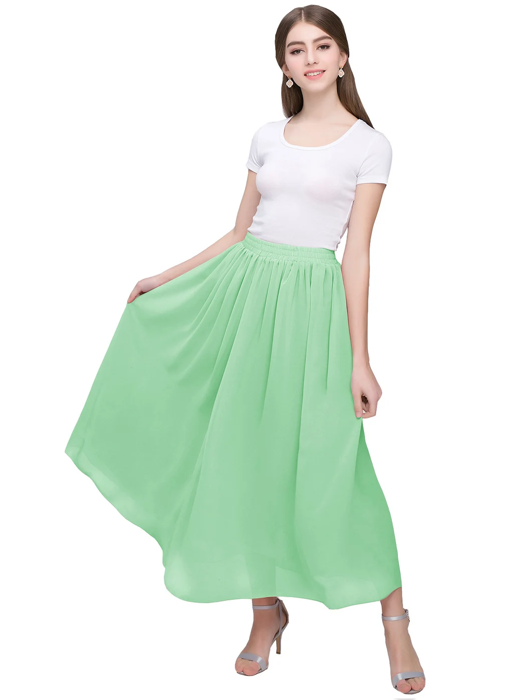 Large Swing Solid Color Chiffon Skirt - Mint Green