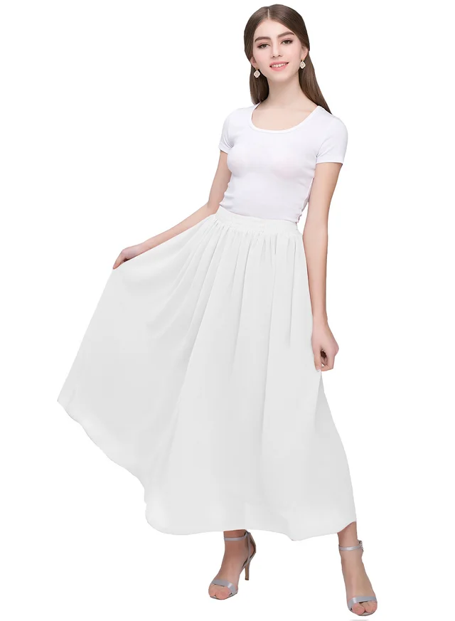 Large Swing Solid Color Chiffon Skirt White - Shop at LoveMi