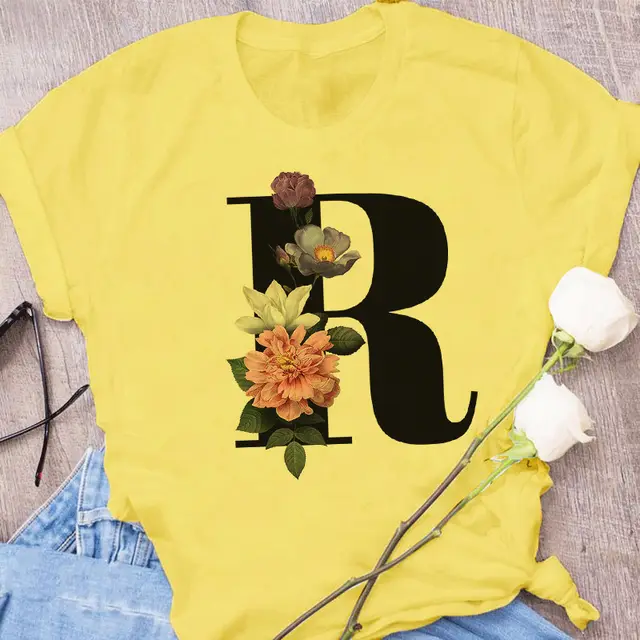 European and American Explosive 26 Letter Printing Simple Short Sleeve T shirt R - Shop at LoveMi