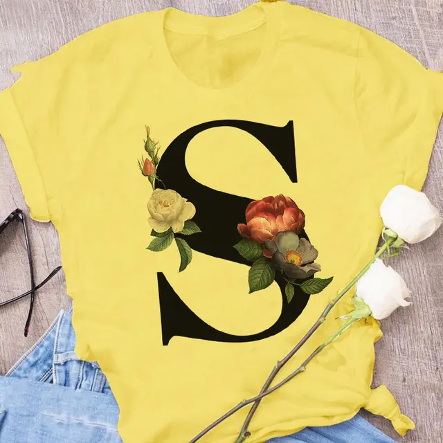European and American Explosive 26 Letter Printing Simple Short Sleeve T shirt S - Shop at LoveMi