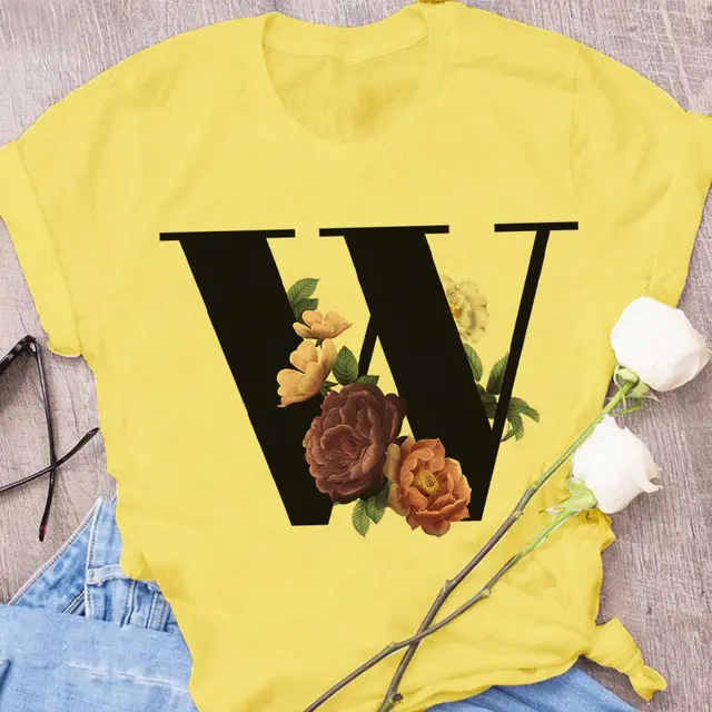 European and American Explosive 26 Letter Printing Simple Short Sleeve T shirt W - Shop at LoveMi