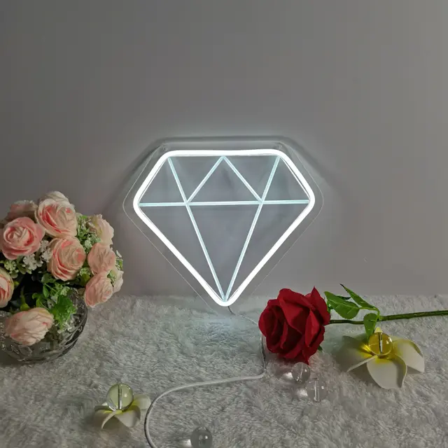 New Product Diamond Shaped Night Light Creative Birthday Gift Decoration Moon Neon Light White Diamond - Shop at LoveMi