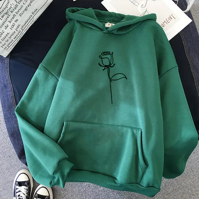 Hooded Sweater Women Plus Velvet Loose Casual Long Sleeved Top Green - Shop at LoveMi