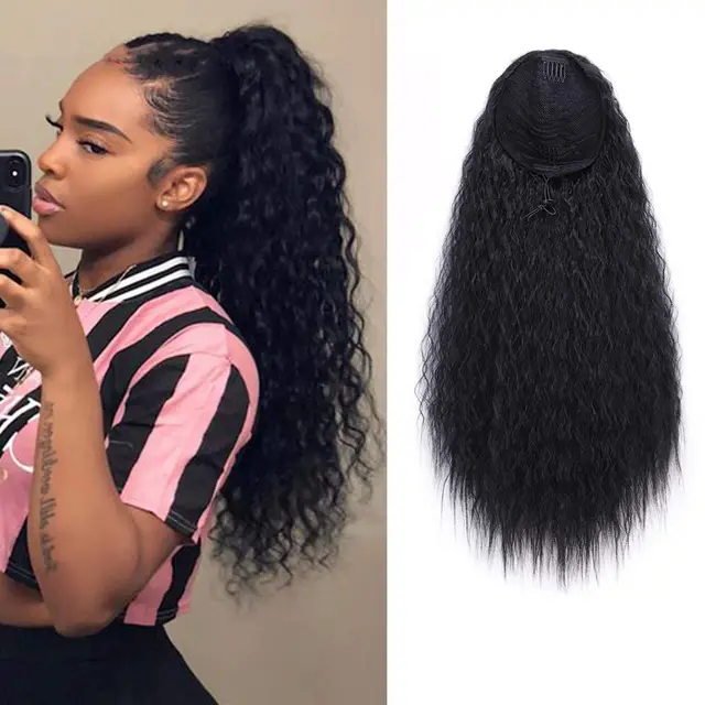 Wig Ladies Ponytail Long Curly Hair Bunch Corn Whisker Ponytail Black - Shop at LoveMi