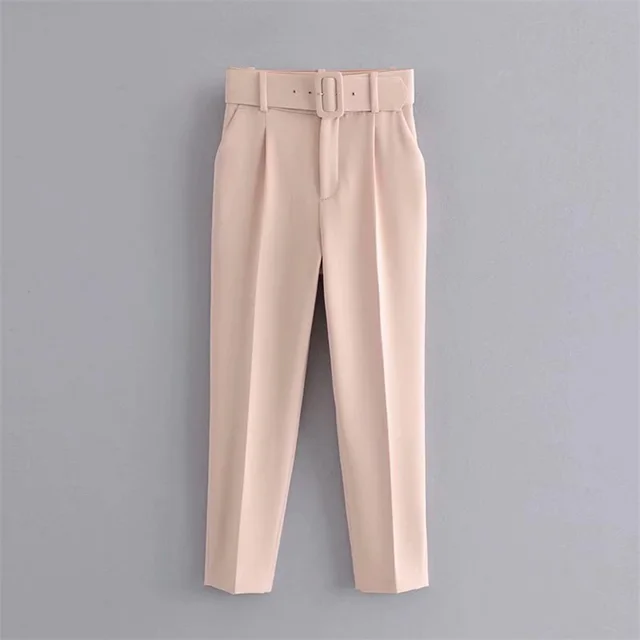 High Waist Casual Pants Yellow Cropped Trousers Pink - Shop at LoveMi