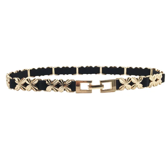 European And American Style Metal Stitching Female Elastic Elastic Thin Waistband Fashionable And Handsome Metal Skirt Waist Chain Thin Waist Black - Shop at LoveMi