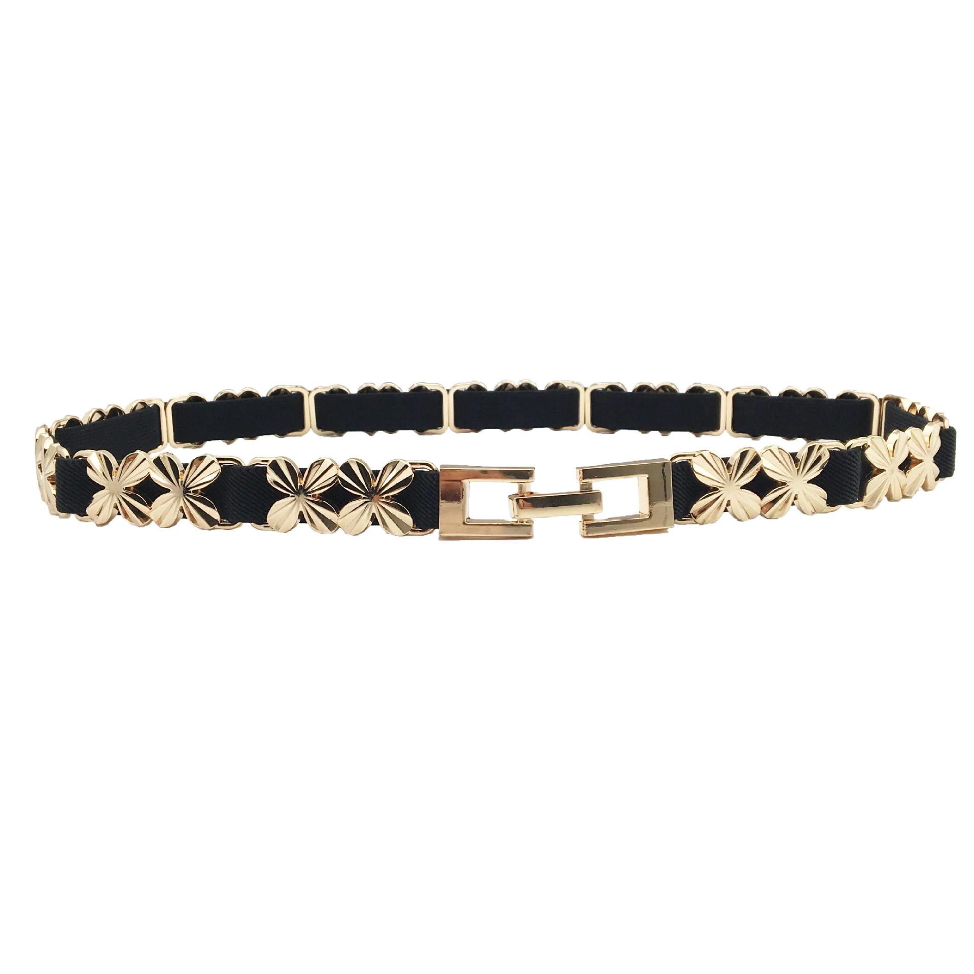 European And American Style Metal Stitching Female Elastic Elastic Thin Waistband Fashionable And Handsome Metal Skirt Waist Chain Thin Waist - Black
