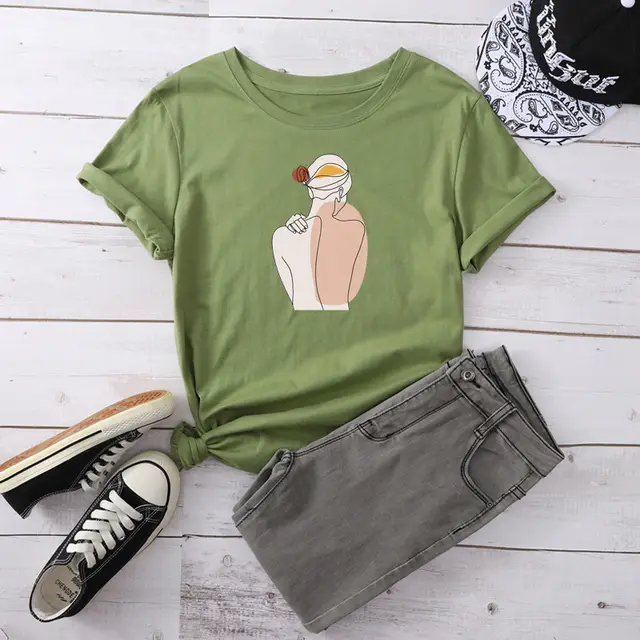 Large Round Neck And Comfortable Short Sleeves Green - Shop at LoveMi