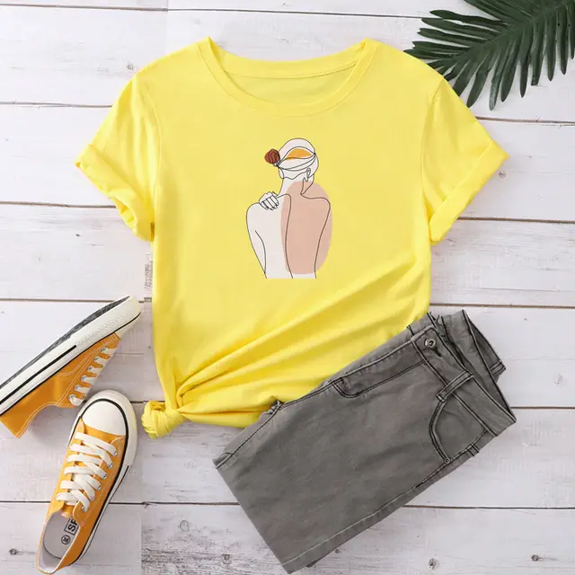 Large Round Neck And Comfortable Short Sleeves Yellow - Shop at LoveMi