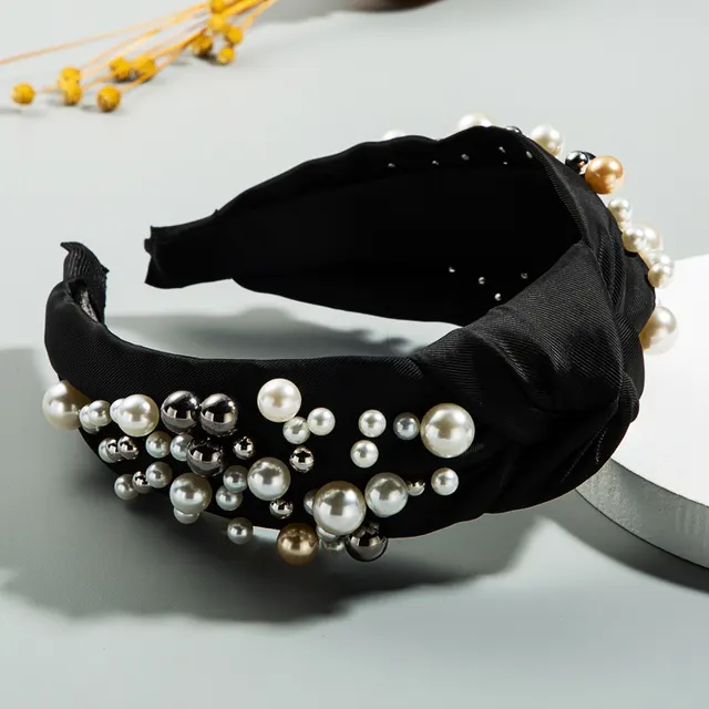 Hair Band Wide Side Simple Korean Style Nails, Pearls And Knotted Sen Hair Accessories For Ladies Black - Shop at LoveMi