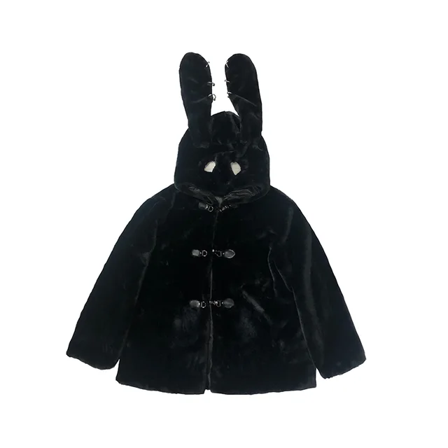 Virtual Track Original Shelter Series Niche Punk Style Dark Black Thick Plush Rabbit Ears Hooded Coat Cotton Jacket Black - Shop at LoveMi