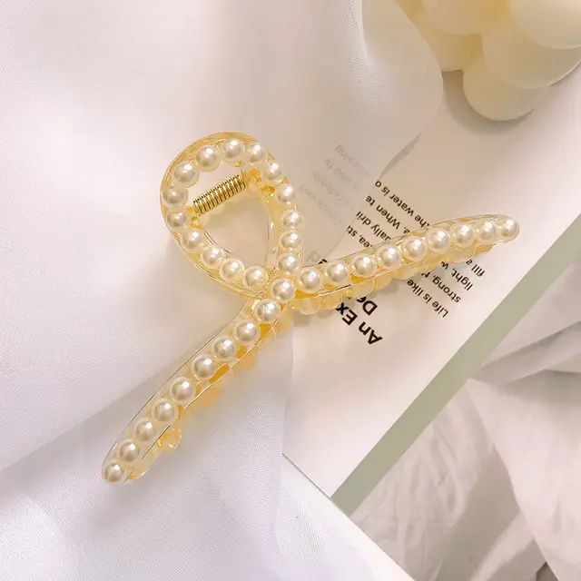 Korean Pearl Hair Clip Female Metal Large Clip Tassel Bowknot Shark Clip Hair Claw Bathing Hair Accessories - Shop at LoveMi