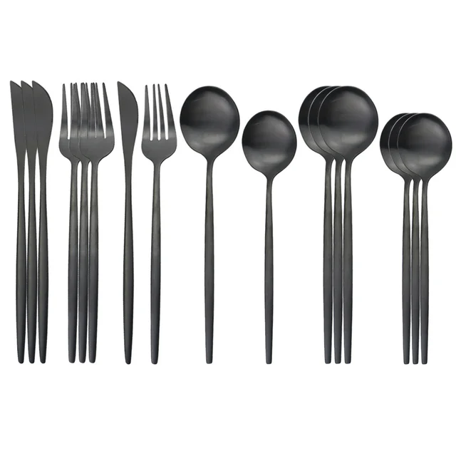 Stainless Steel Matte 16 piece Western Cutlery Set Black - Shop at LoveMi