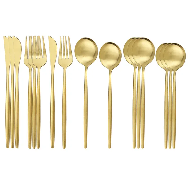 Stainless Steel Matte 16 piece Western Cutlery Set Gold - Shop at LoveMi