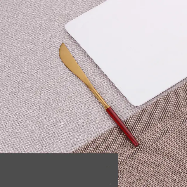 304 Stainless Steel Matte Brushed Western Cutlery Steak Knife Dessert Fork Spoon Red Gold - Shop at LoveMi