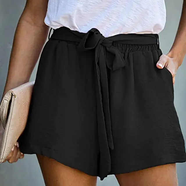 High Waist Wide Loose Leg Pants Casual Shorts Black - Shop at LoveMi