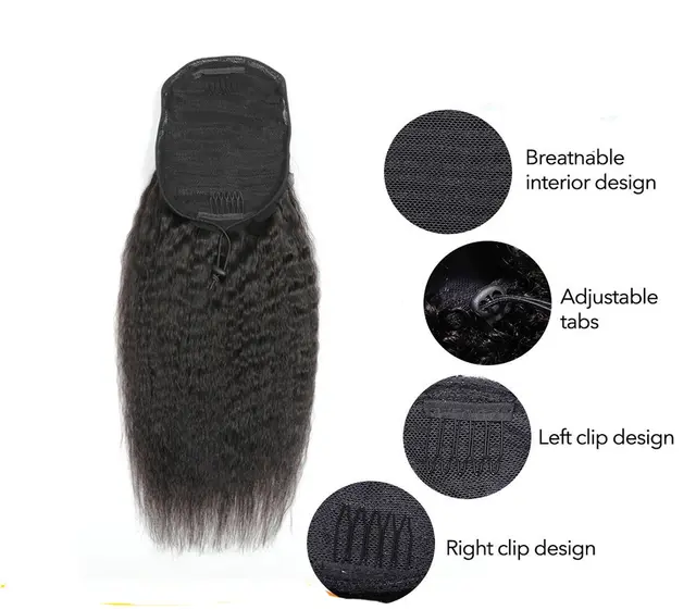 Kinky Straight Human Hair With A Ponytail In The Hair 18 Inches - Shop at LoveMi