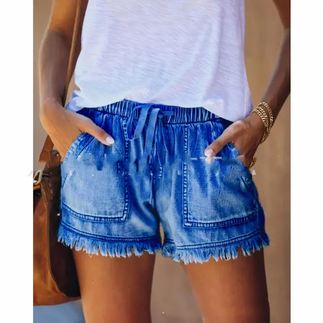 Casual High waisted Thin Denim Shorts Blue - Shop at LoveMi