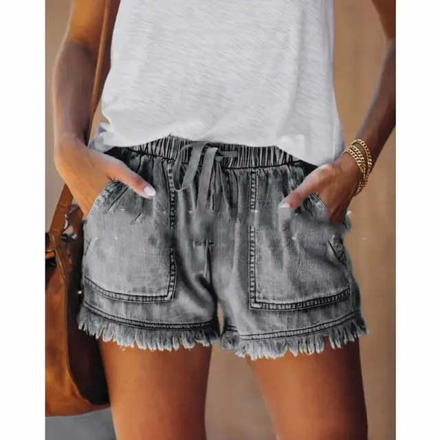 Casual High waisted Thin Denim Shorts Grey - Shop at LoveMi