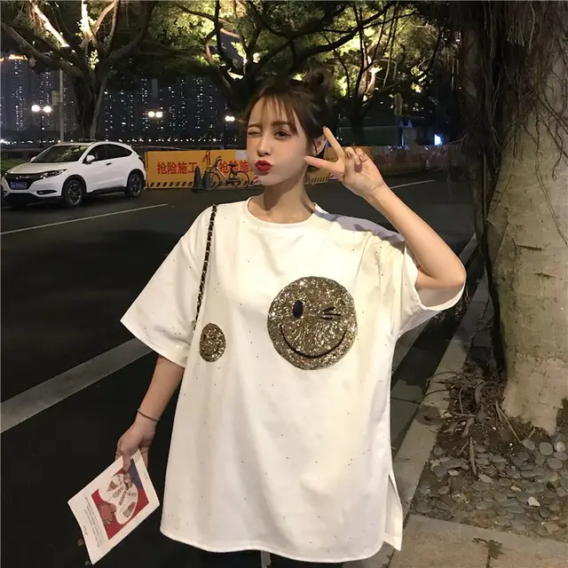 Women's Flashy Loose Short Sleeved T Shirt White - Shop at LoveMi