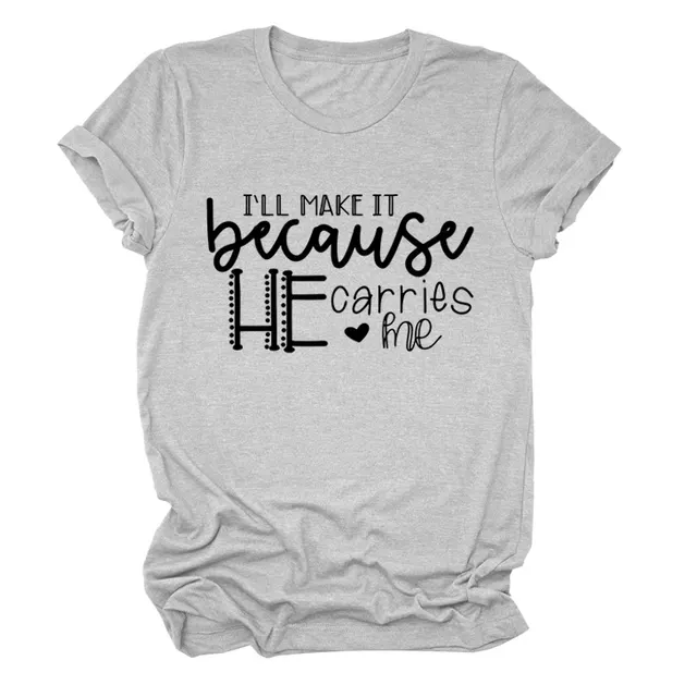 Letter Loose Short Sleeve Round Neck Pullover T shirt Light Grey - Shop at LoveMi
