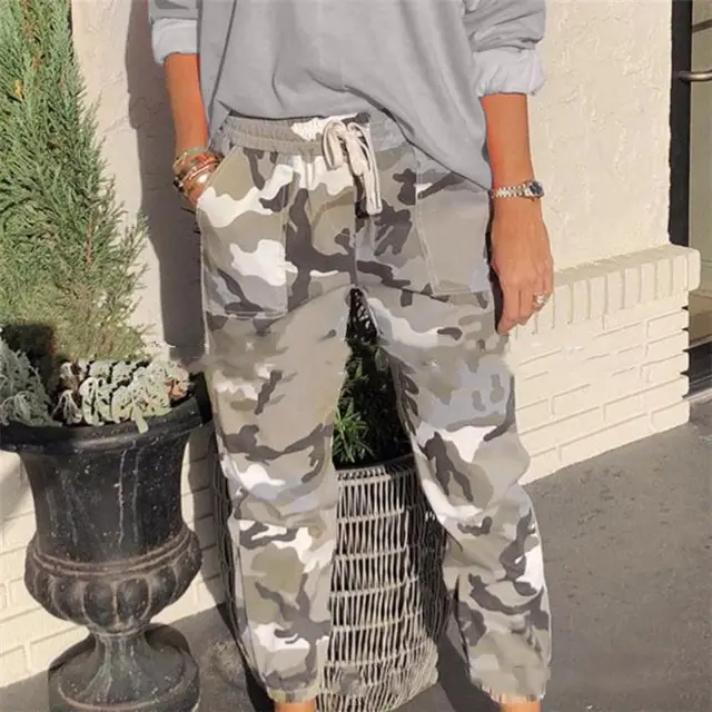 European And American Camouflage Cropped Women's Pants Grey - Shop at LoveMi