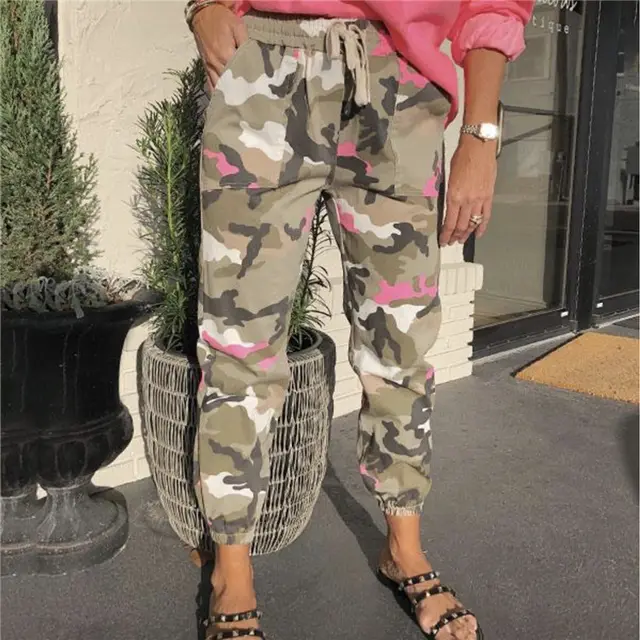 European And American Camouflage Cropped Women's Pants Pink - Shop at LoveMi