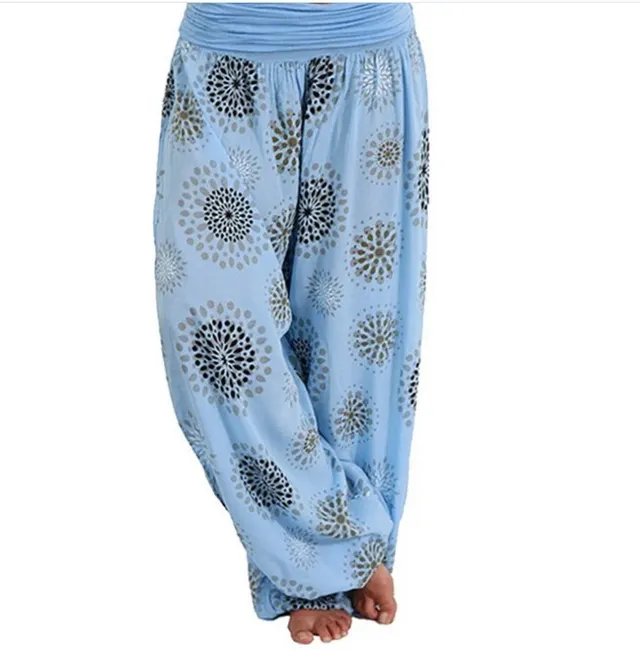 Nouveau Femmes Sarouel Boho Ethnique Chic Jambe Large Pantalon Dames Fitness Pantalon Femme Sarouel Light Blue - Shop at LoveMi