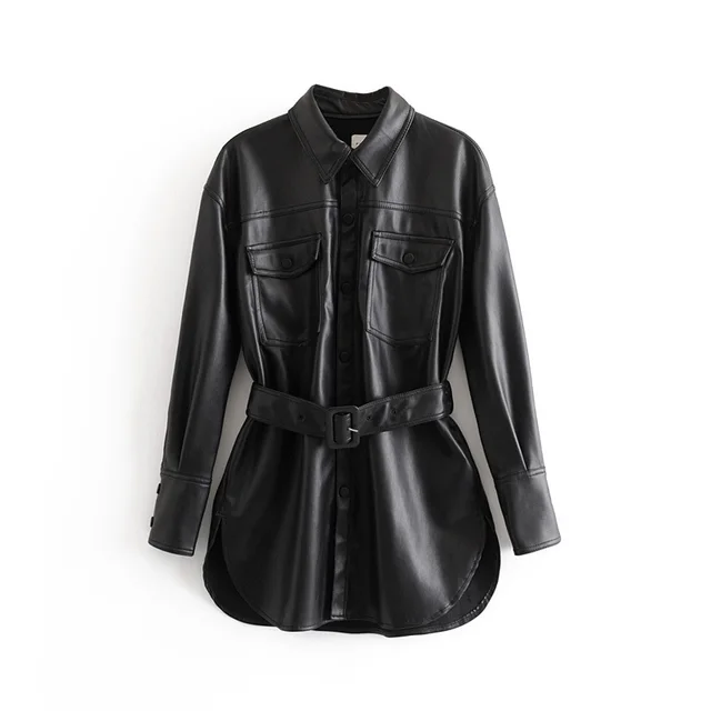 Women's Faux Leather Jacket Lapel Single breasted Long Sleeve Slim Fit Black - Shop at LoveMi