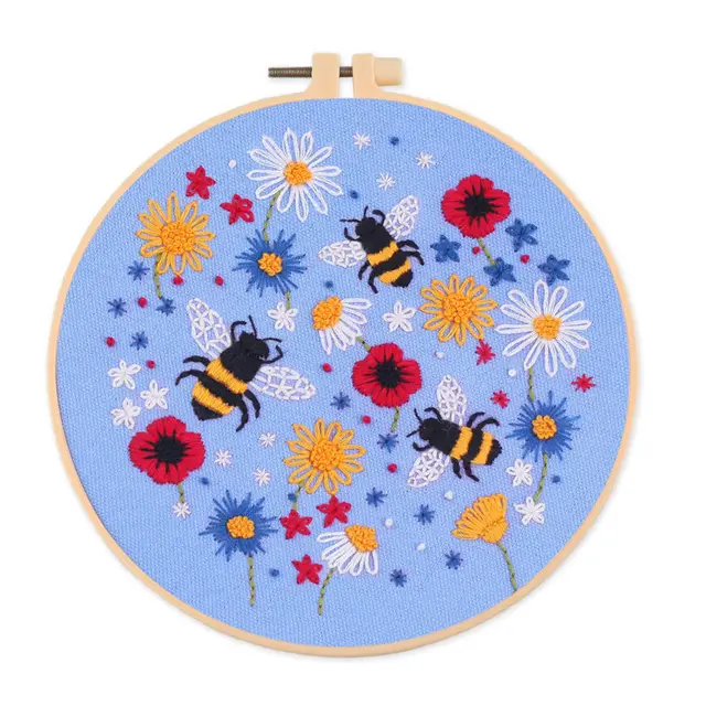 Bee Embroidered Diy Material Bag Blue - Shop at LoveMi