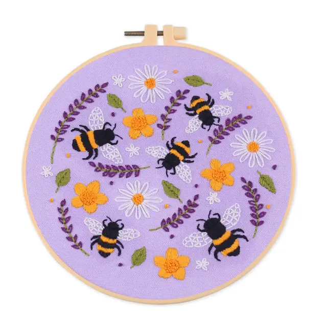 Bee Embroidered Diy Material Bag Purple - Shop at LoveMi