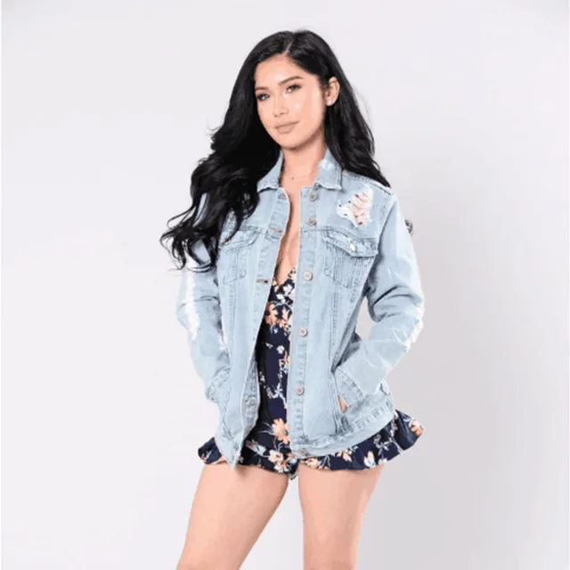 Fashion Plus Size Denim Jacket Women's Clothing Blue - Shop at LoveMi