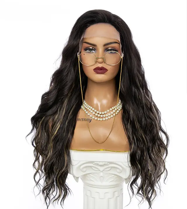 Golden Big Wave Long Chemical Fiber Lace Wig Female Headgear 3Style - Shop at LoveMi