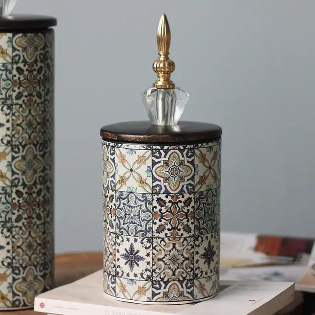 Light Luxury Geometric Pattern Storage Ceramic Storage Jar With Lid Crystal Jar Trumpet - Shop at LoveMi