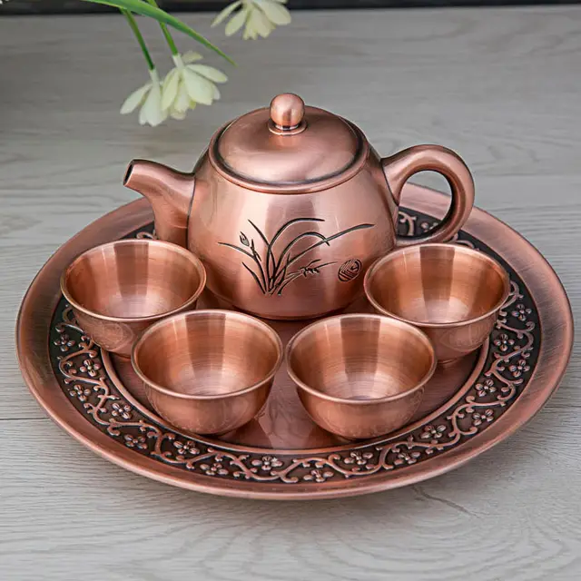 Metal Craft Orchid Creative Tea Set Gift Set Red Bronze - Shop at LoveMi